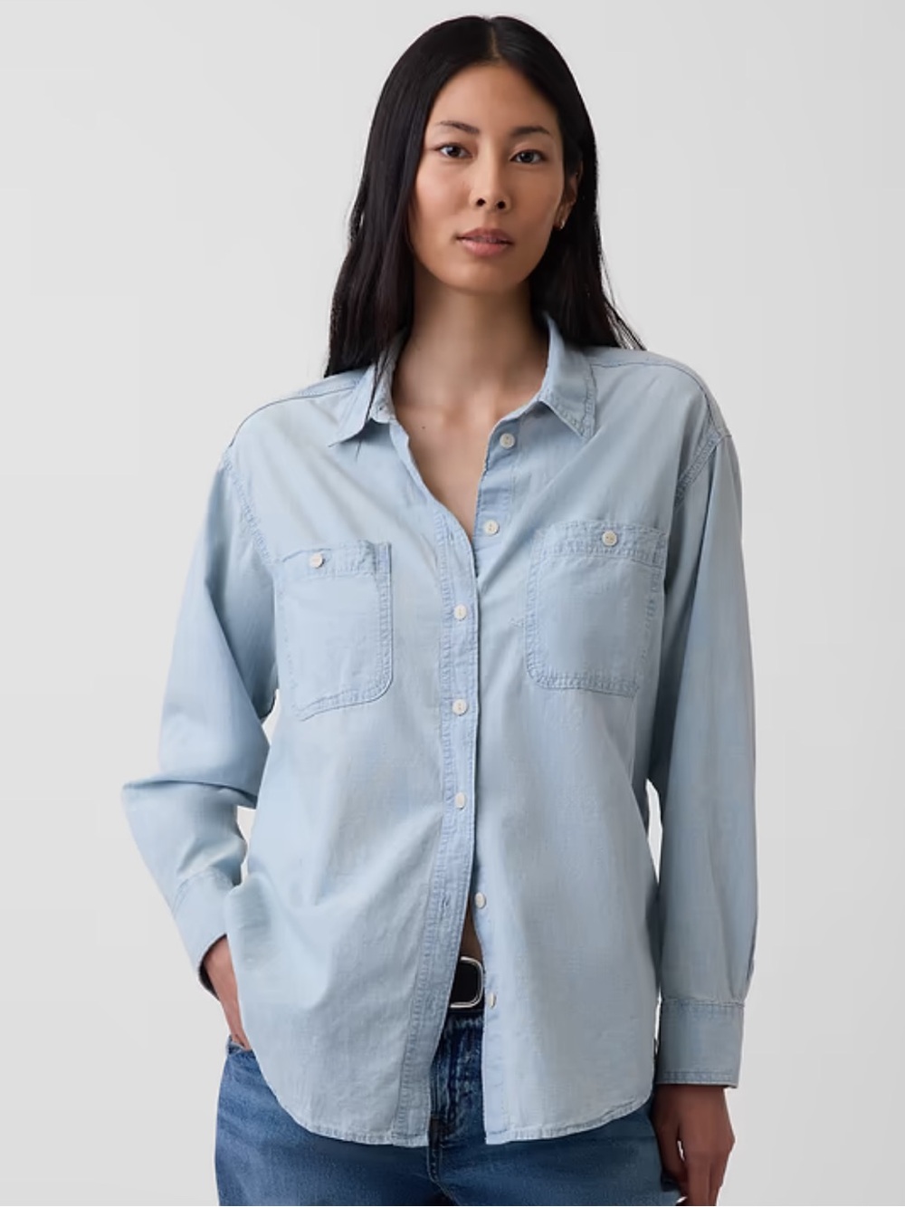 GAP NEW w/ tag Light Wash Denim Shirt “the big shirt” Size Small. Capsule piece!